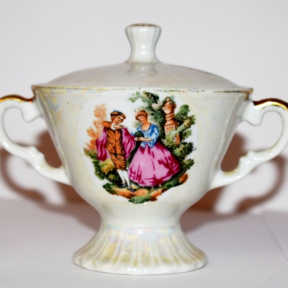 Vintage Porcelain Ceramic Sugar Bowl With Lid 22Kt Limoges Style